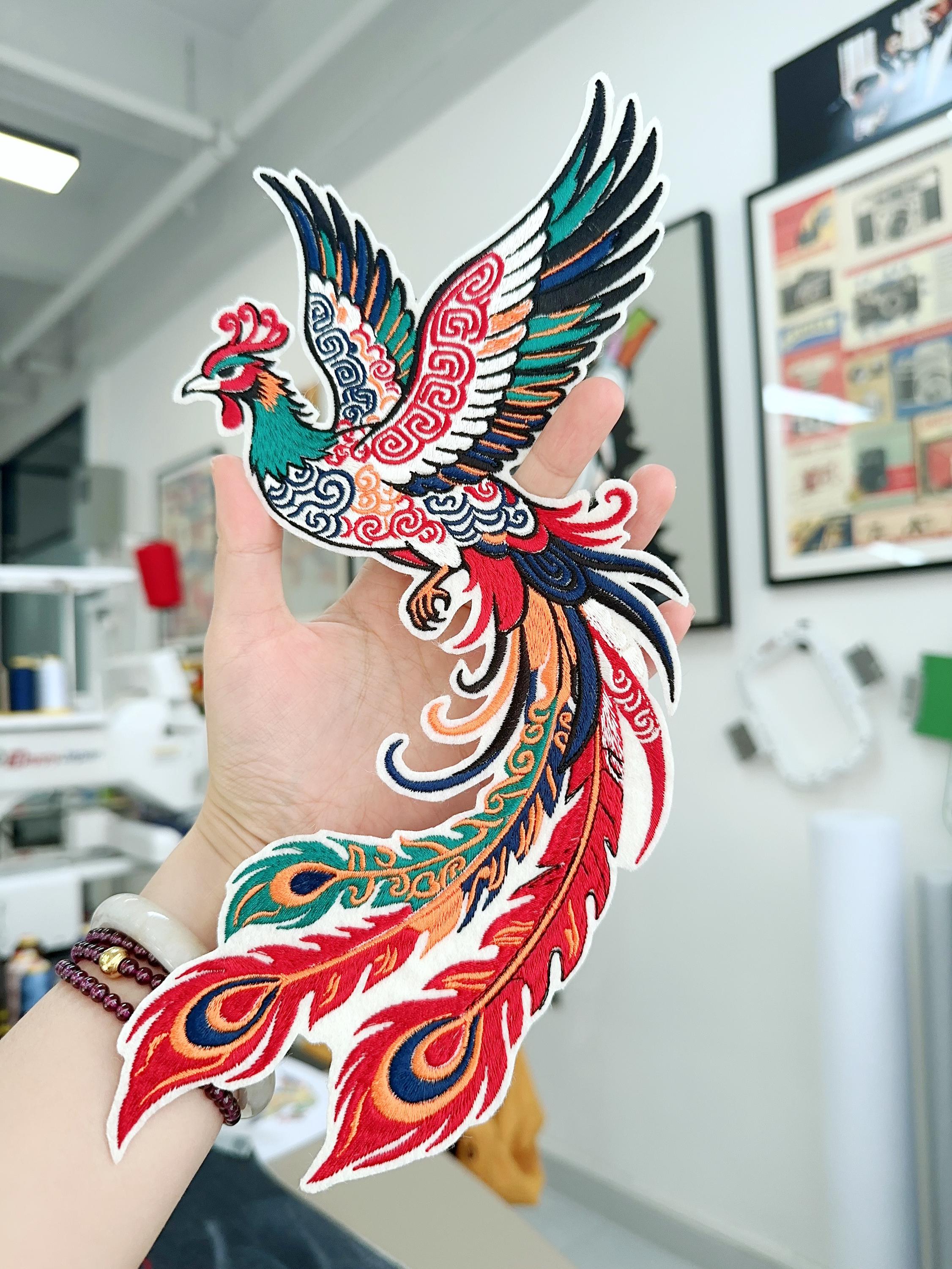 Large Phoenix Rising Embroidered Iron On Patch: Chinese Style Applique