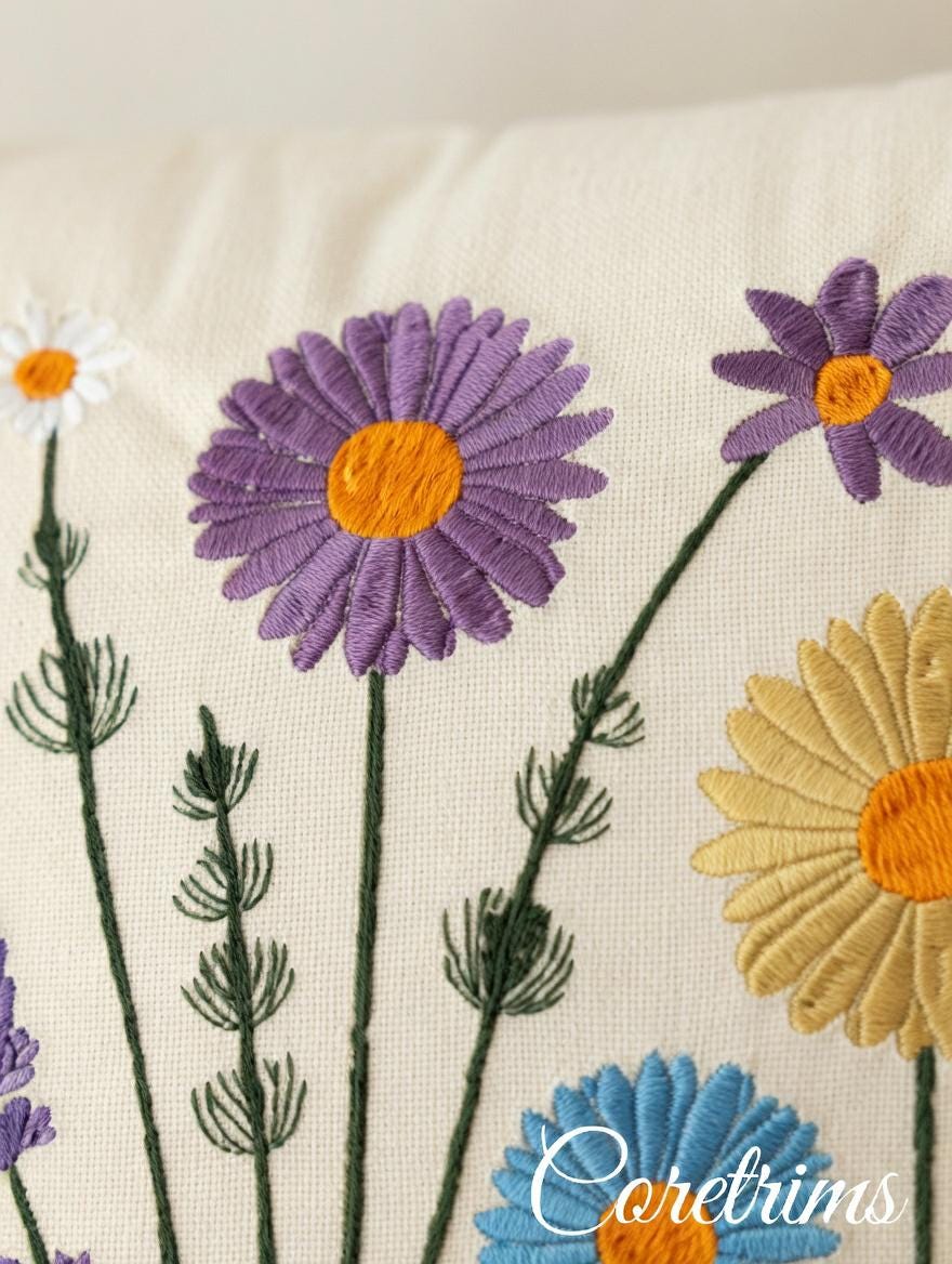 Artistic Embroidered Pillow - Hand Embroidered Brown Velvet Cushion, Unique Home Accent