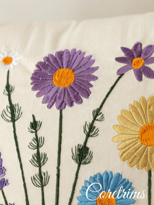 Artistic Embroidered Pillow - Hand Embroidered Brown Velvet Cushion, Unique Home Accent