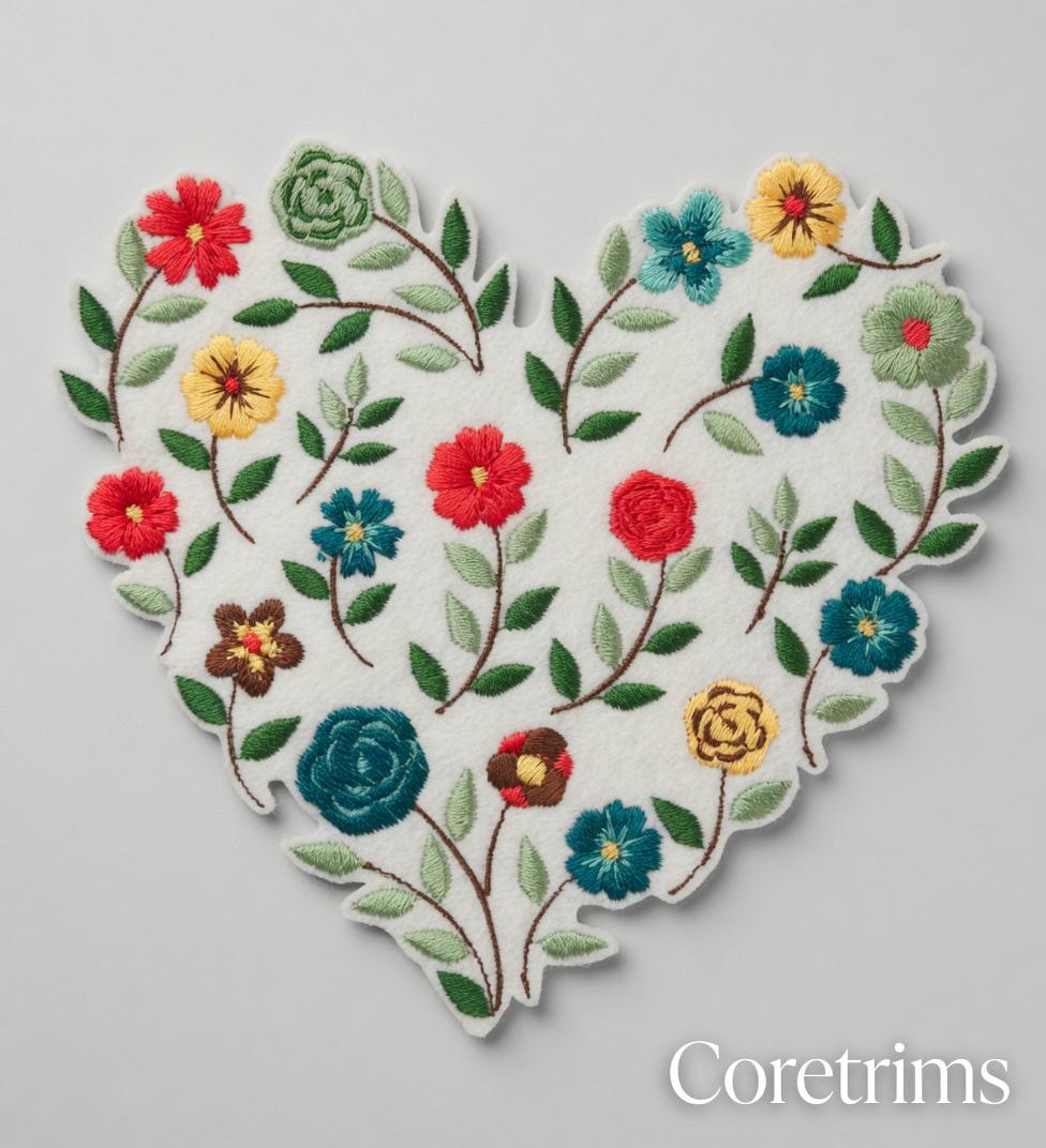 Embroidered Flower Heart Patch – Multicolor Garden Floral Sew/Iron On Applique