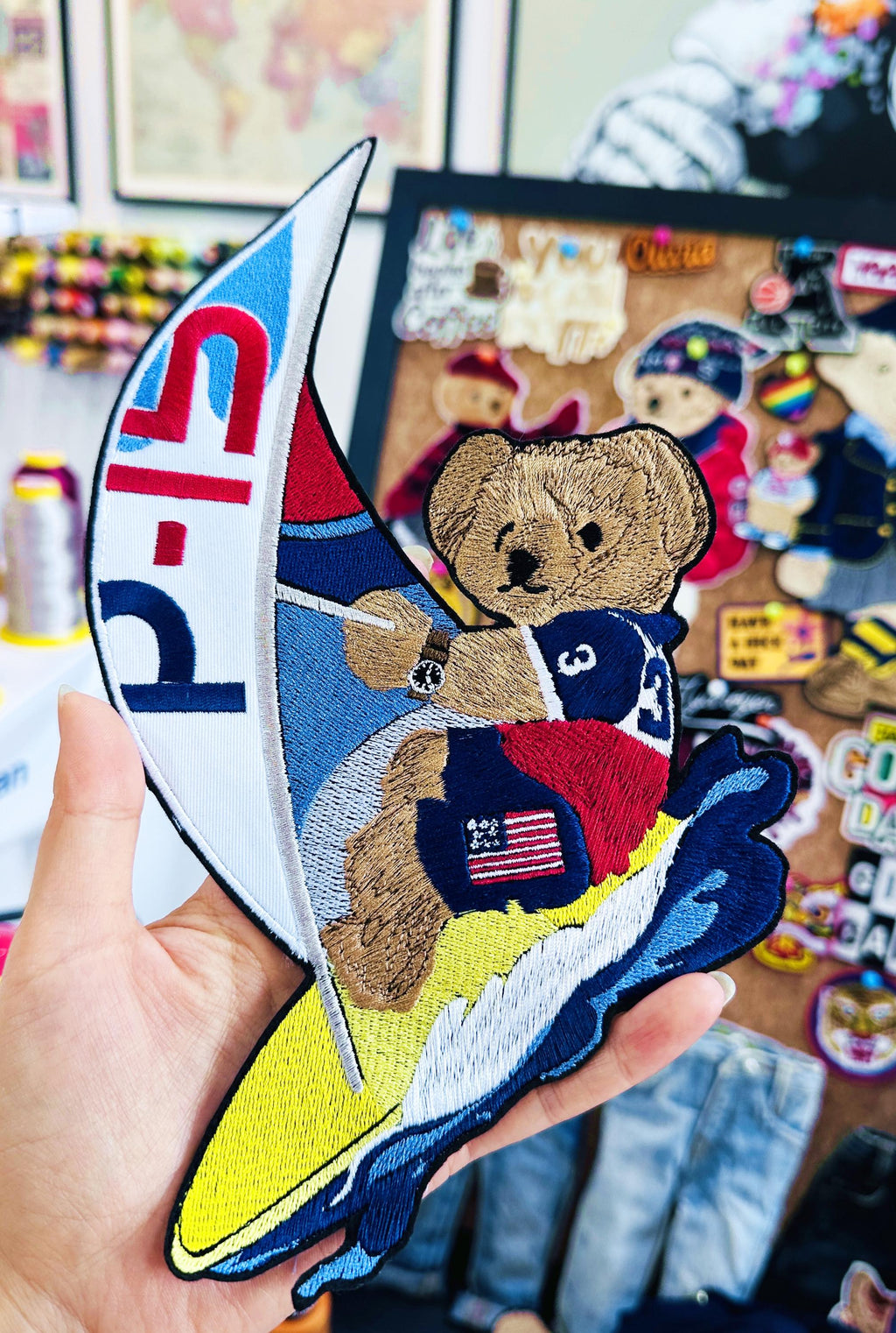 Summer Sports Ralph Lauren Polo Bear Patch - Windsurf Teddy Handmade Embroidered Applique, Nautical Gift