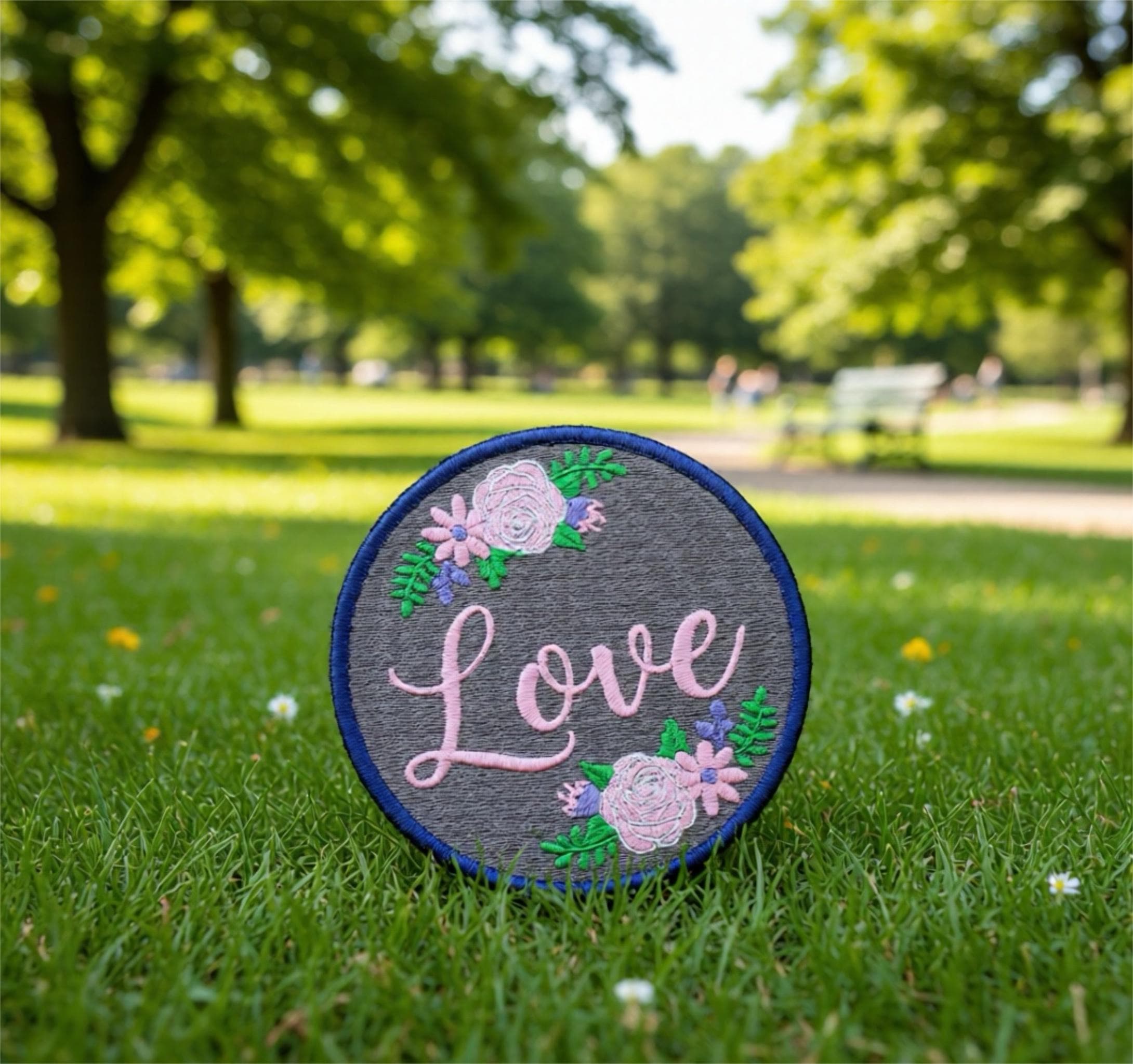 Floral Embroidery Patch | 'Love' Iron-On Applique on hoodies, cap, backpack