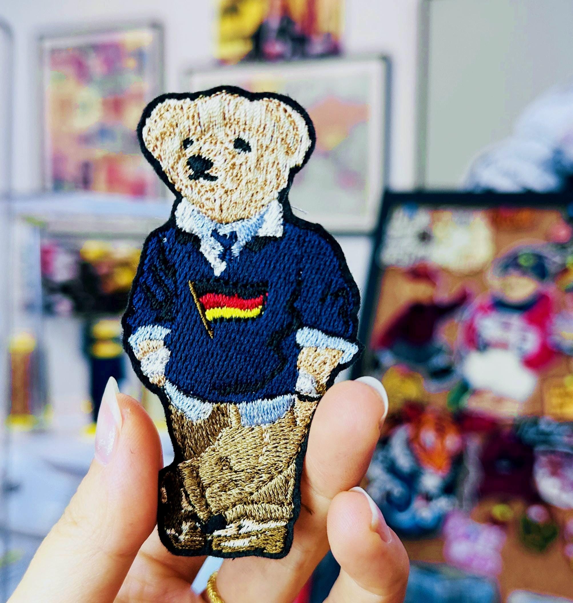 Polo Bear Embroidered Patch – USA, France, UK, Germany Flags (Sew On/Iron On)