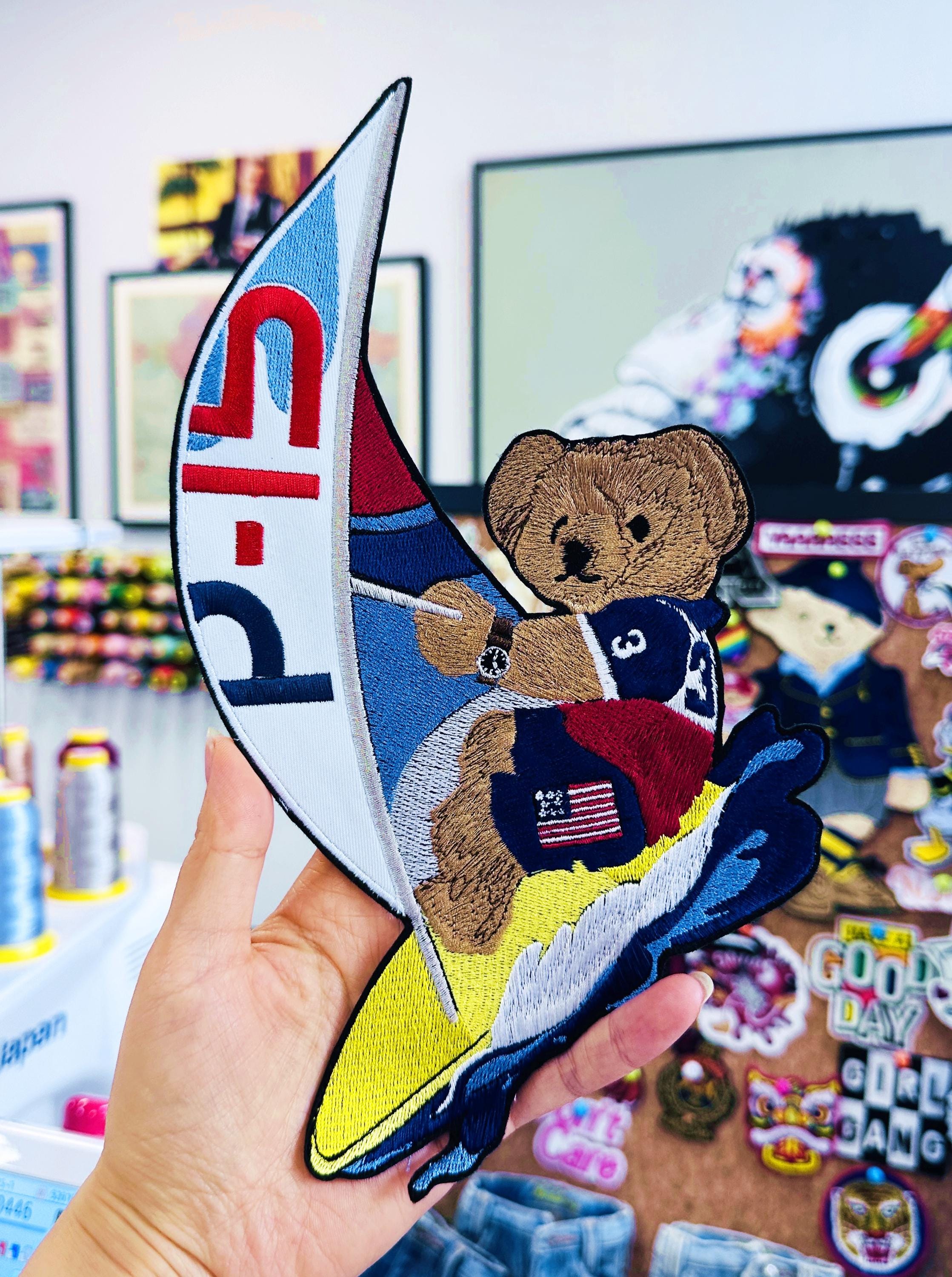 Summer Sports Ralph Lauren Polo Bear Patch - Windsurf Teddy Handmade Embroidered Applique, Nautical Gift