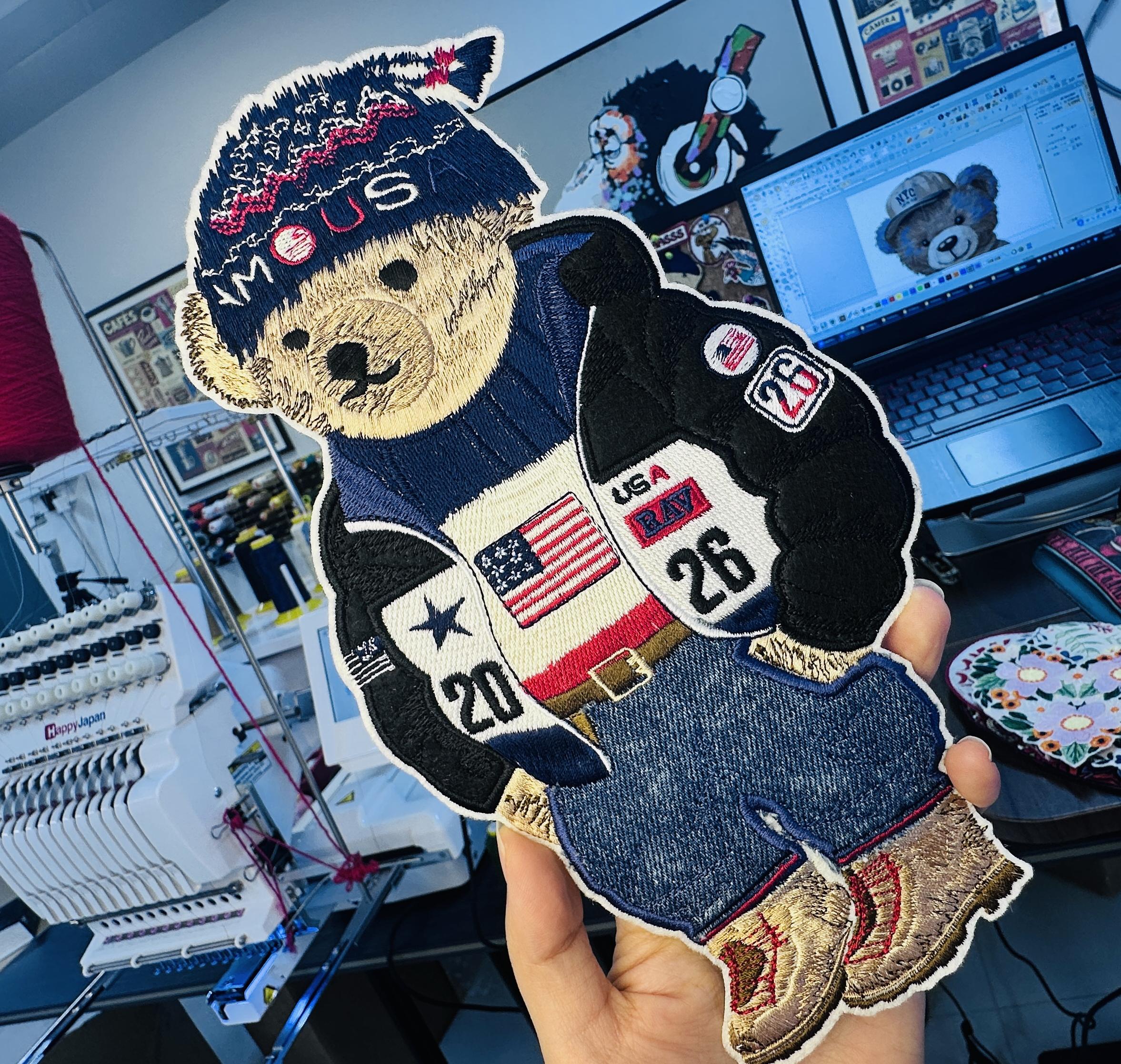 Embroidered Ralph Lauren Bear Patch – Washed Denim Streetwear Badge (Sew/Iron On)
