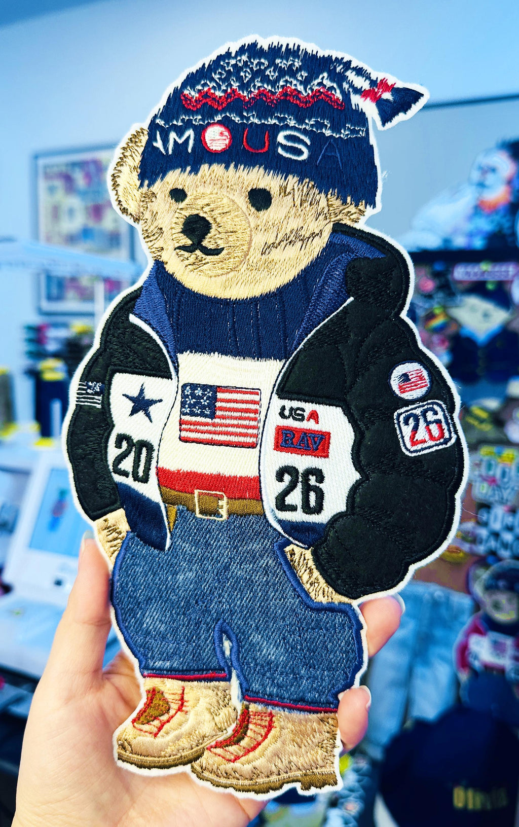 Embroidered Ralph Lauren Bear Patch – Washed Denim Streetwear Badge (Sew/Iron On)