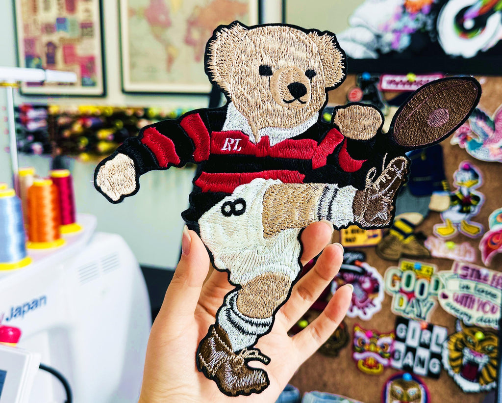 Embroidered Ralph Lauren Polo style Rugby Bear Patch – Sporty Applique for Jackets, Jumpers, Bags