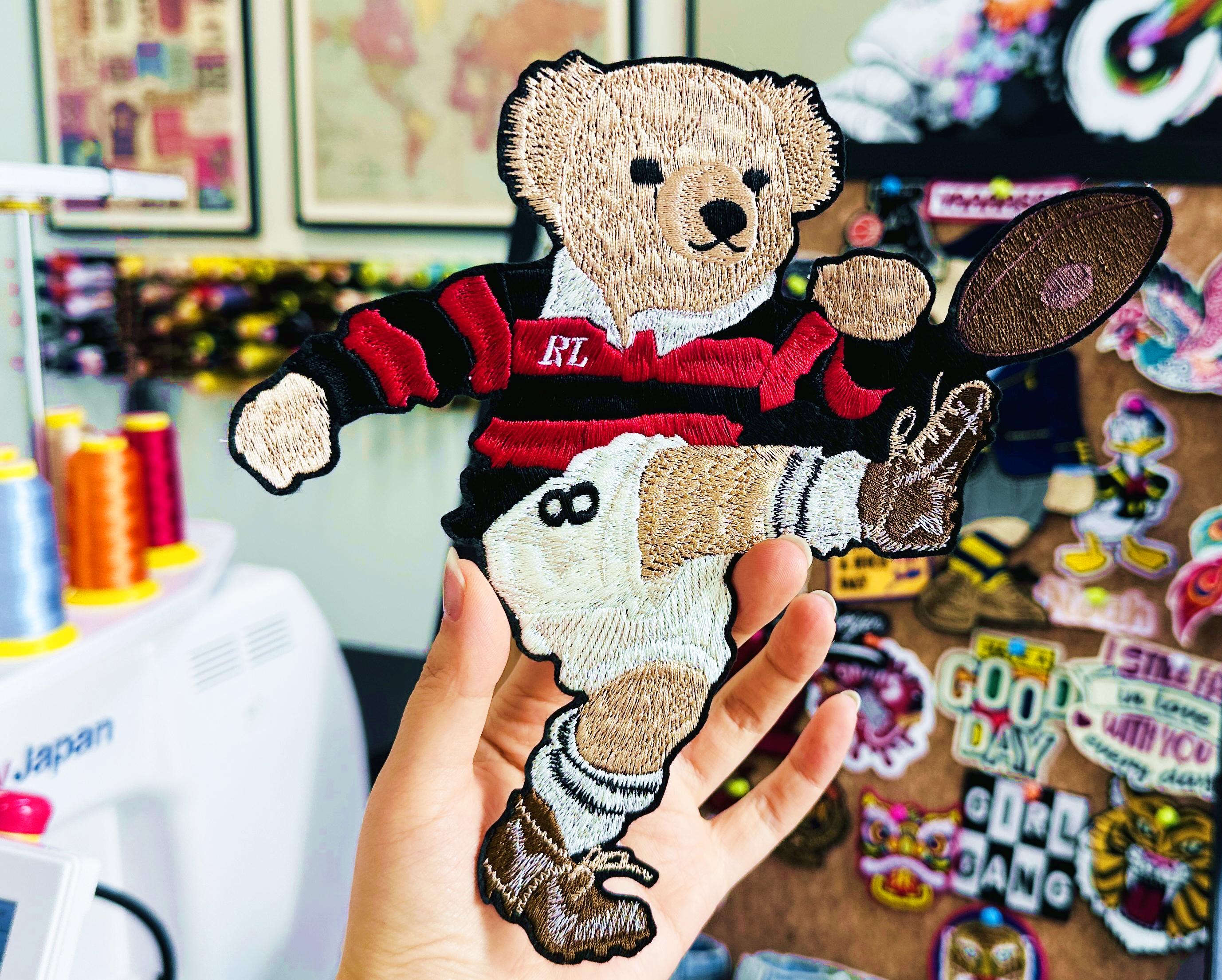 Embroidered Ralph Lauren Polo style Rugby Bear Patch – Sporty Applique for Jackets, Jumpers, Bags