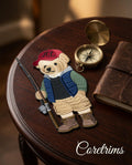PreFishing Palph Lauren style Teddy Bear Patch – Fisherman Bear with Fishing Rod, Red AL Cap Embroidered Iron-On Appliqué