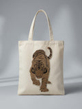 Embroidered Full Body Tiger Tote Bag, Wildlife Canvas Shoulder Bag