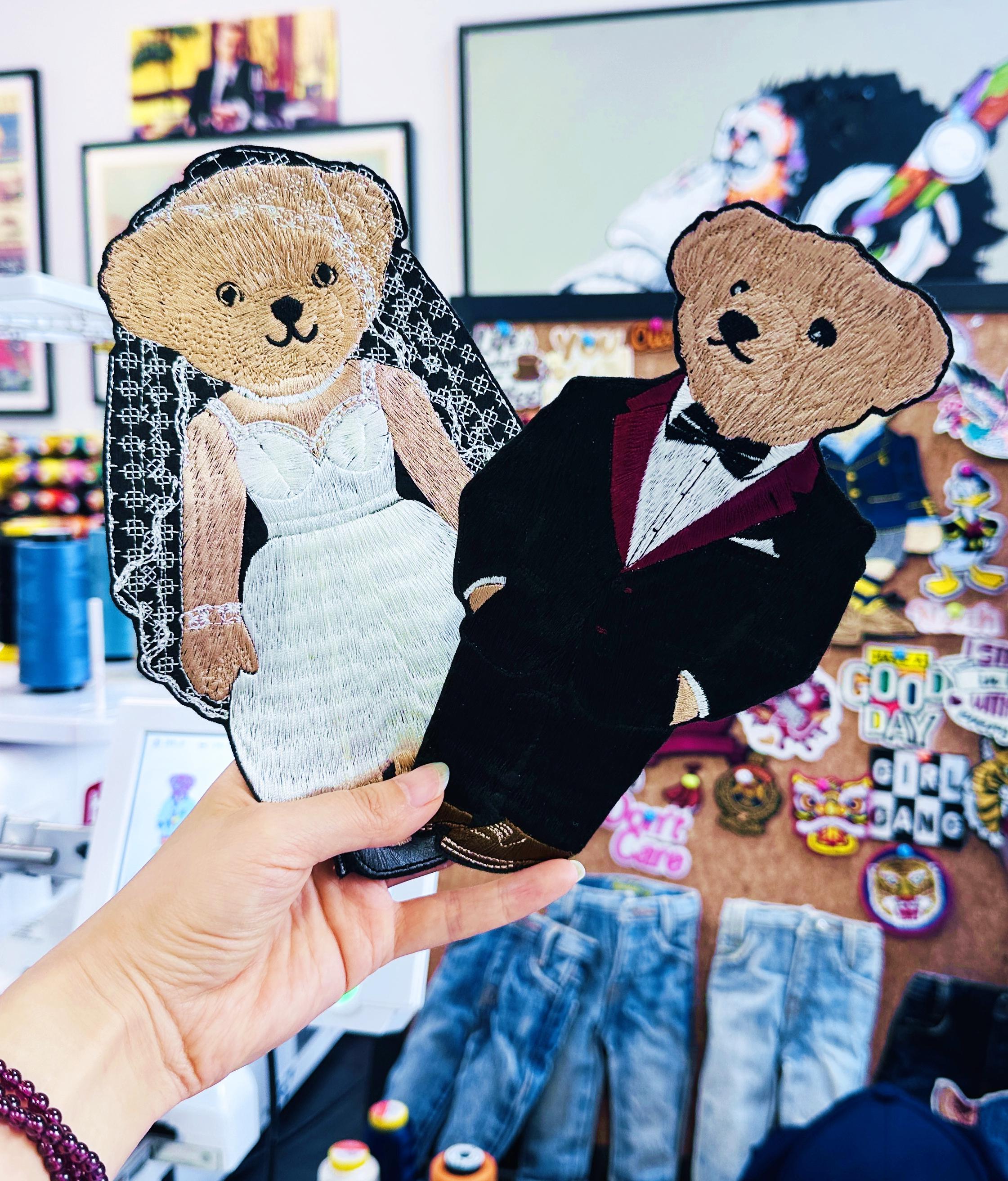 Hand Embroidered Bride Groom Ralph Lauren Bear Patches – Sew On Wedding Appliqué Souvenirs