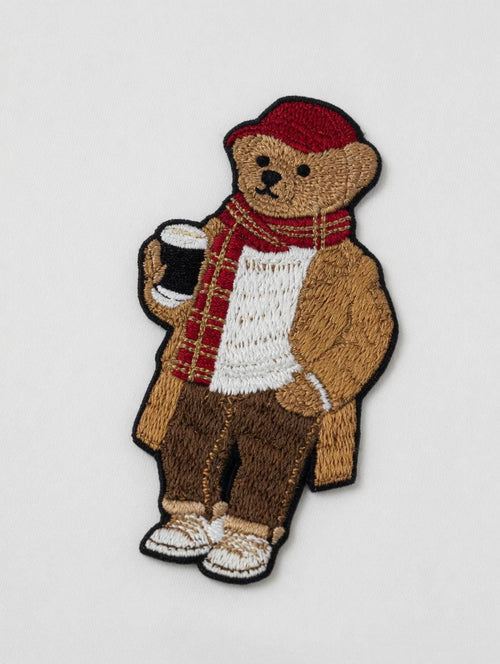Custom Embroidered Bear T-Shirt | Guinness, Red Beanie, Plaid Scarf (Cotton)