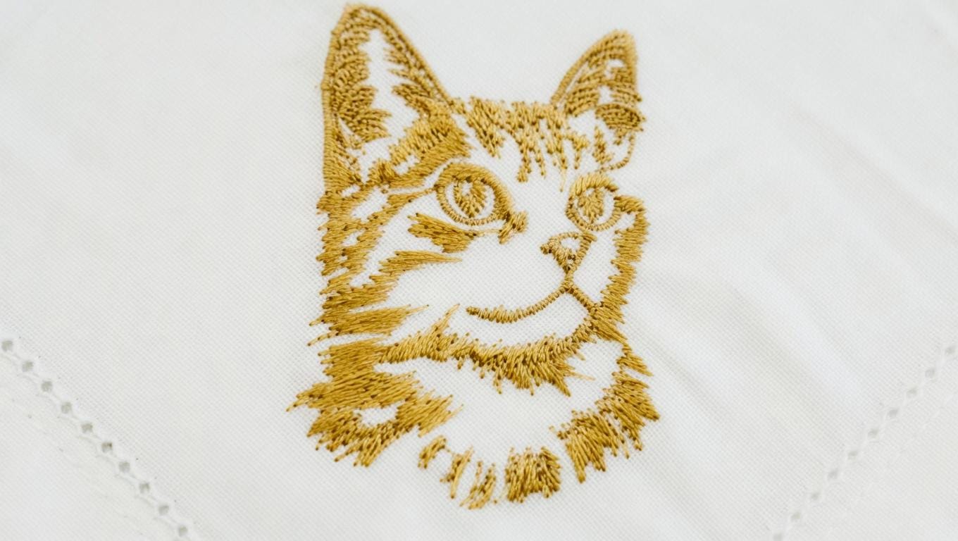Embroidered Cat Portrait Linen Napkin – Custom Pet Lover Wedding Decor Set of 2 pcs