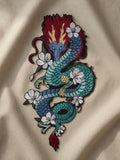 Custom Large Chinese Dragon Embroidery Patch Blue Dragon with Red Mane Floral Applique Traditional Cultural Gift Made to Order