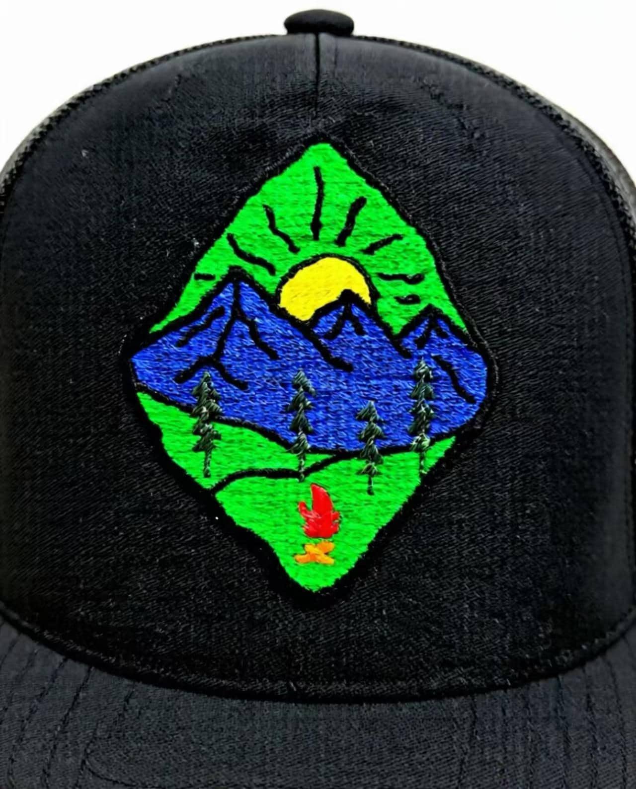 Custom Embroidered Mountain Scene Patch: Iron-On, Sew-On