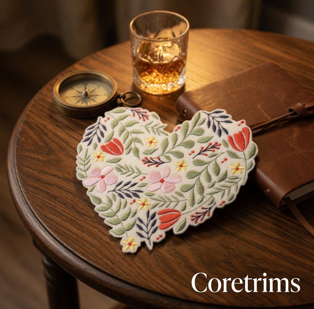 Embroidered Flower Heart Patch – Multicolor Garden Floral Sew/Iron On Applique