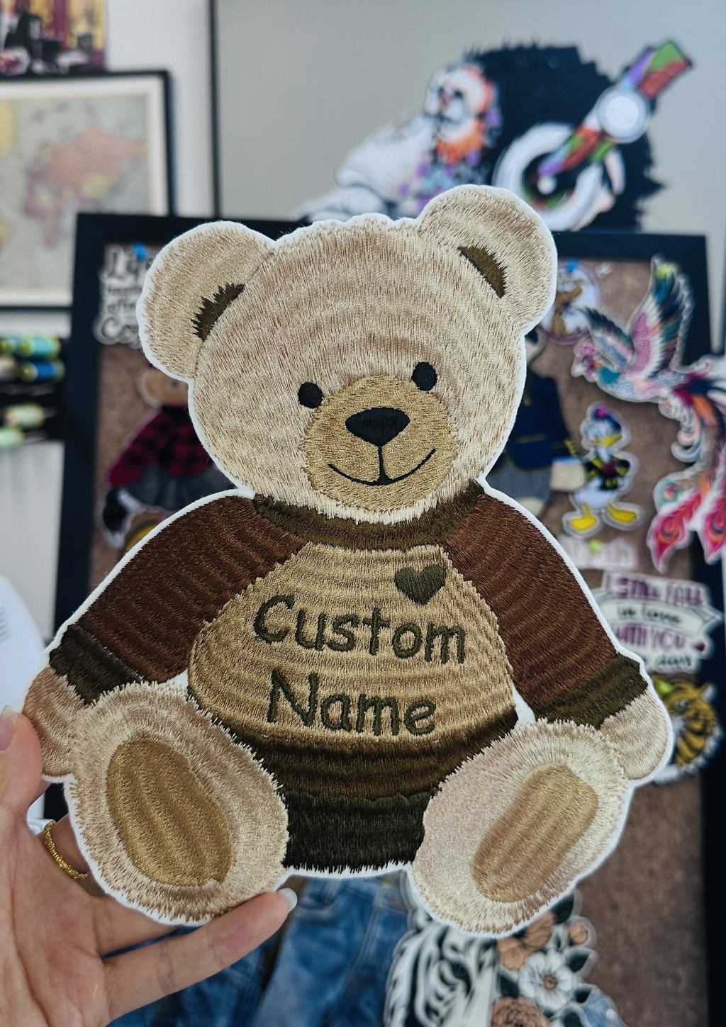 Embroidered Teddy Bear Name Patch – Custom Applique, Iron On/Sew On