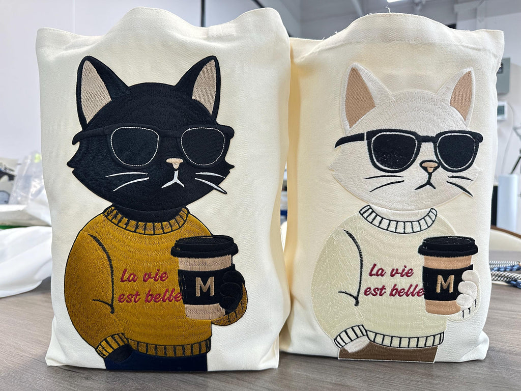 Embroidered Cat Coffee Tote Bag | Lover Canvas Shoulder Bag