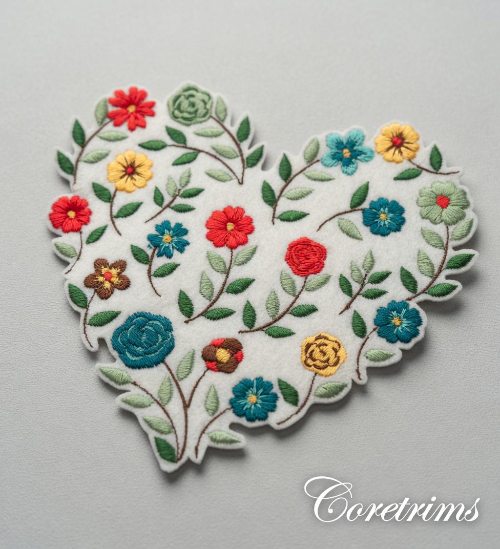 Embroidered Flower Heart Patch – Multicolor Garden Floral Sew/Iron On Applique
