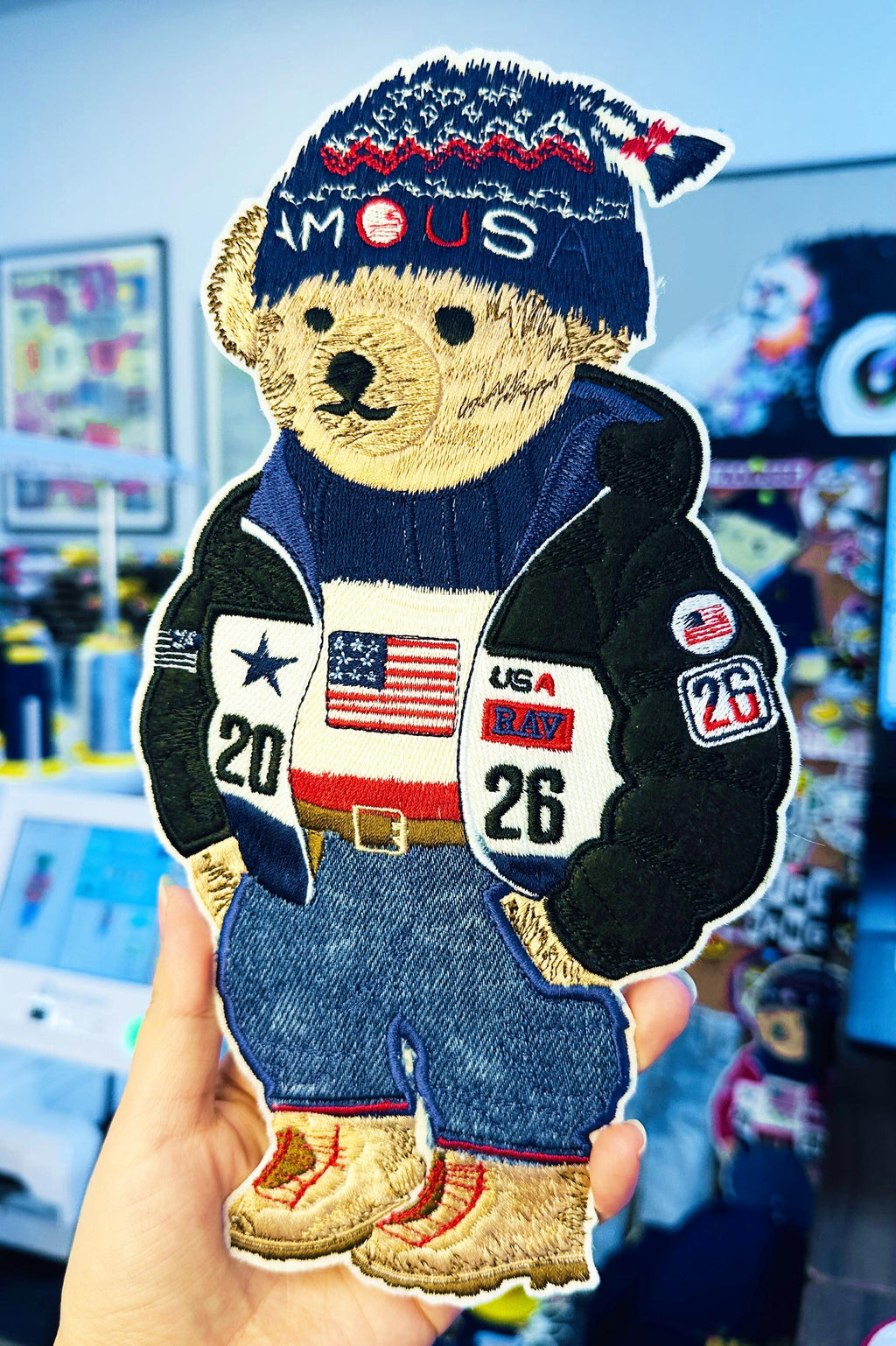 Embroidered Ralph Lauren Bear Patch – Washed Denim Streetwear Badge (Sew/Iron On)