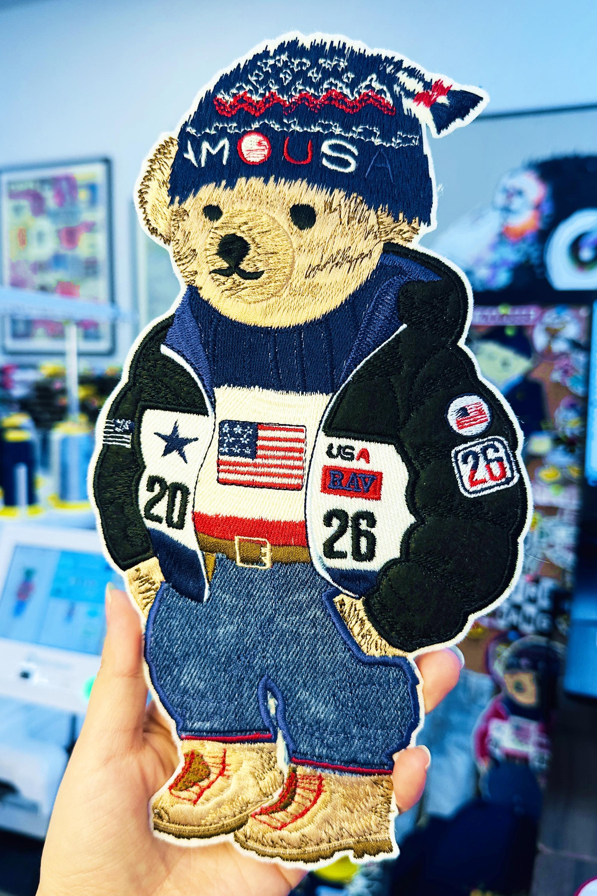 Embroidered Ralph Lauren Bear Patch – Washed Denim Streetwear Badge (Sew/Iron On)