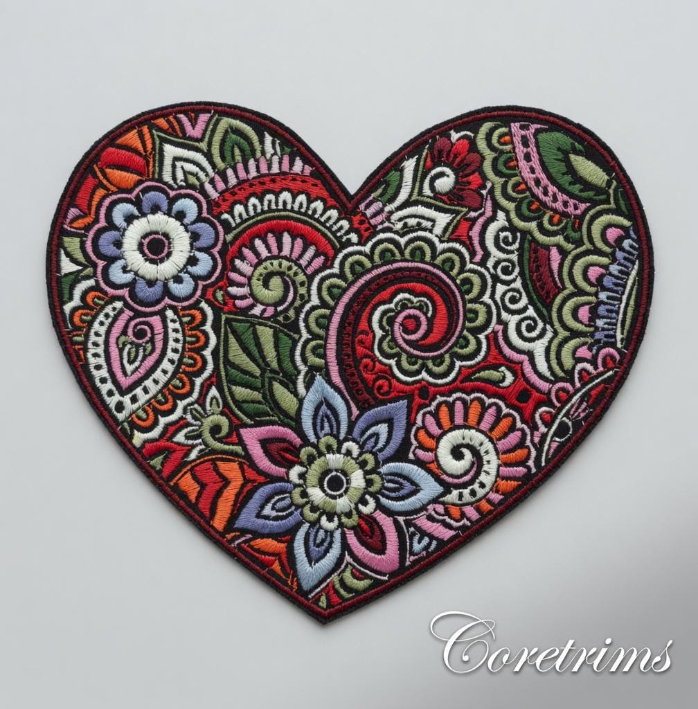 Floral Heart Patch – Intricate Hand Embroidery Sew On Badge