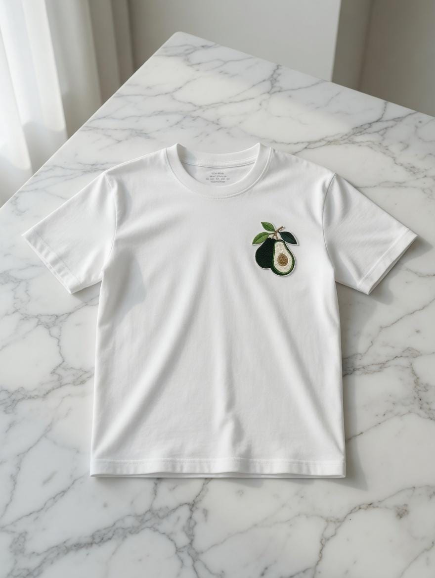 Embroidered Avocado T-Shirt | Fresh Leaves Foodie Tee | Soft Cotton Top