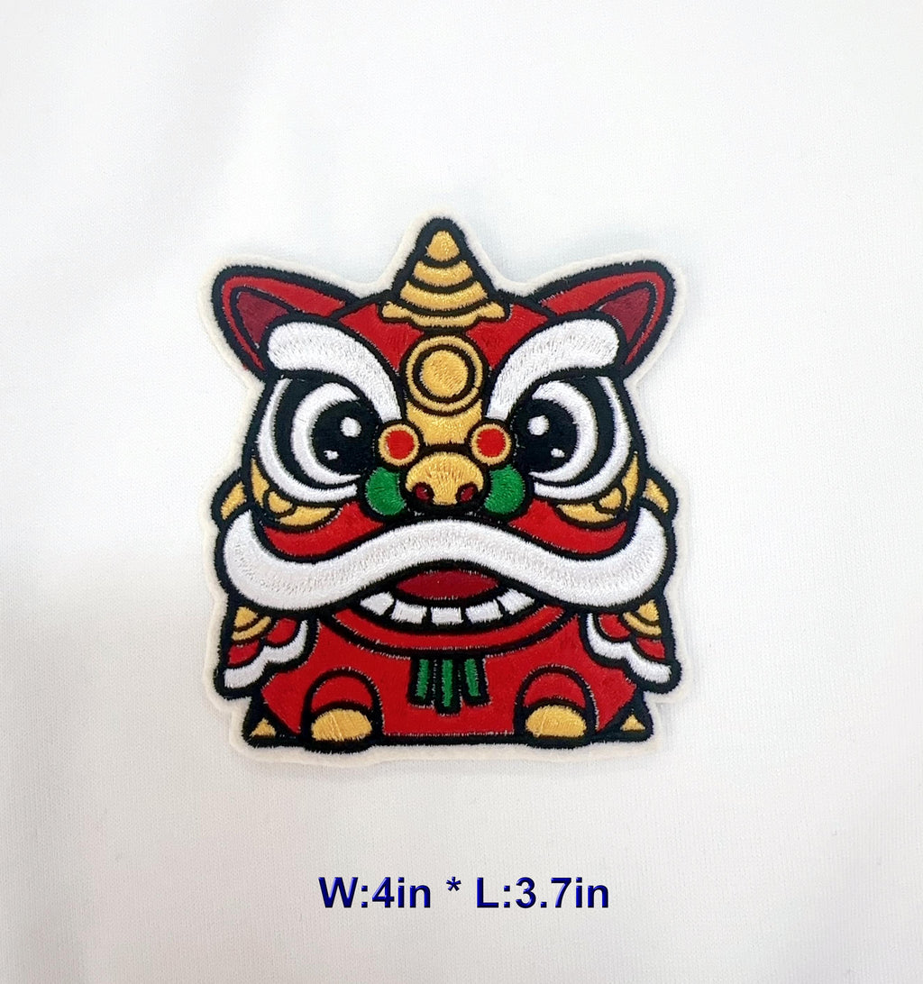 Iron on Chinese Lion Dancing Embroidery Patch Applique