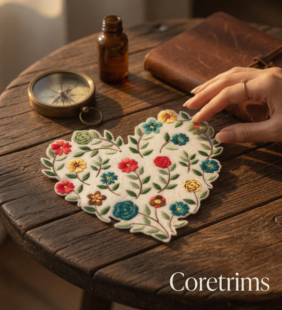 Embroidered Flower Heart Patch – Multicolor Garden Floral Sew/Iron On Applique
