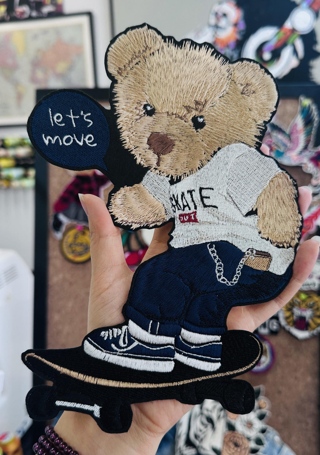 Embroidered Teddy Bear Patch – Skater Applique (Iron On/Sew)