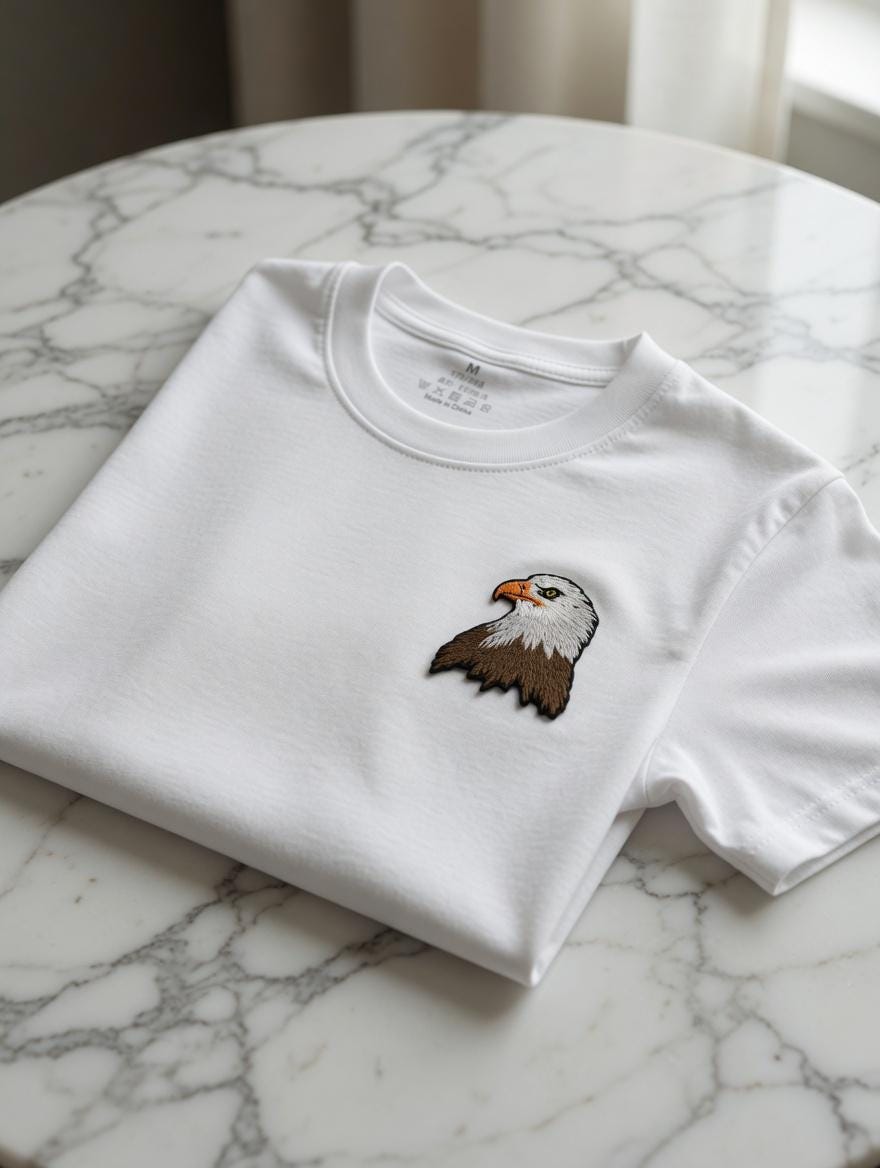 July 4 Independence Day Gift Custom Embroidered Bald Eagle Cotton T-Shirt