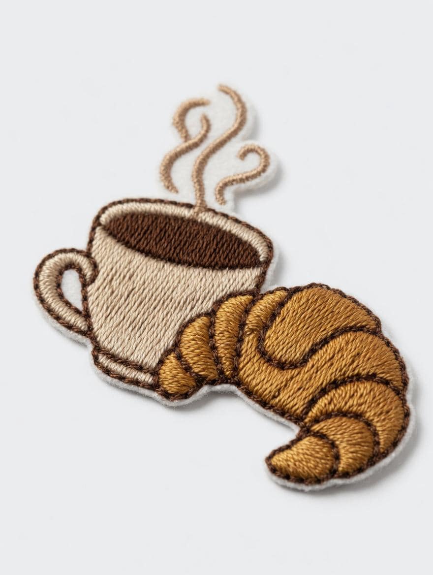 Embroidered Coffee Croissant T-Shirt | Breakfast Foodie Morning Tee