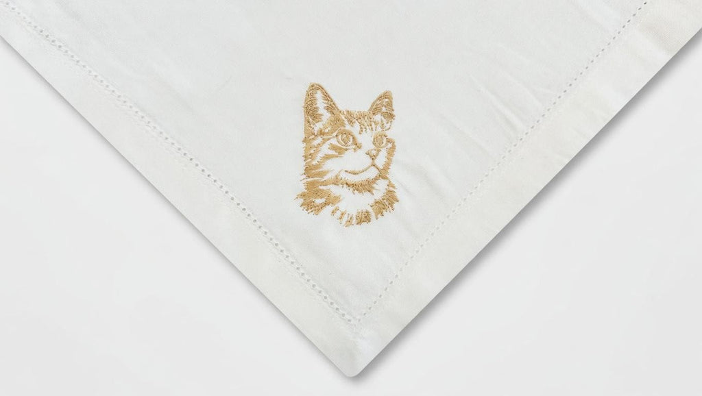 Embroidered Cat Portrait Linen Napkin – Custom Pet Lover Wedding Decor Set of 2 pcs
