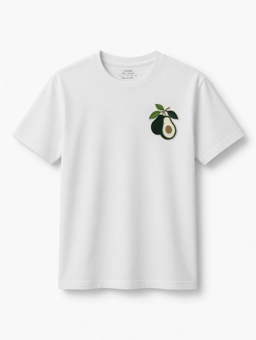 Embroidered Avocado T-Shirt | Fresh Leaves Foodie Tee | Soft Cotton Top