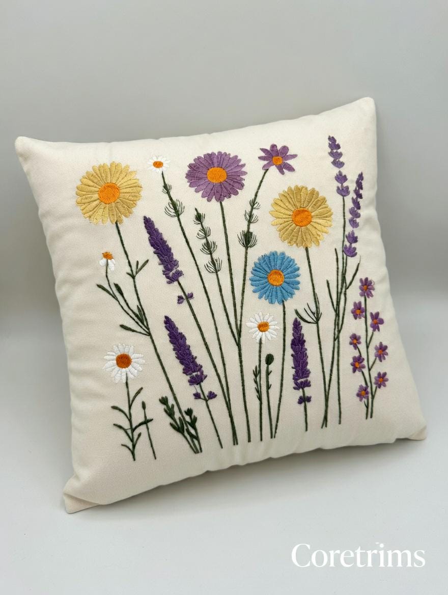 Artistic Embroidered Pillow - Hand Embroidered Brown Velvet Cushion, Unique Home Accent