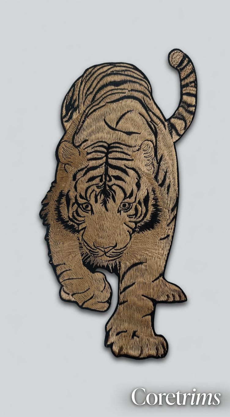 Large Fierce Tiger Embroidered Patch – Full Body Tiger Design Statement Piece Iron-On Sew-On