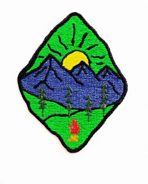 Custom Embroidered Mountain Scene Patch: Iron-On, Sew-On