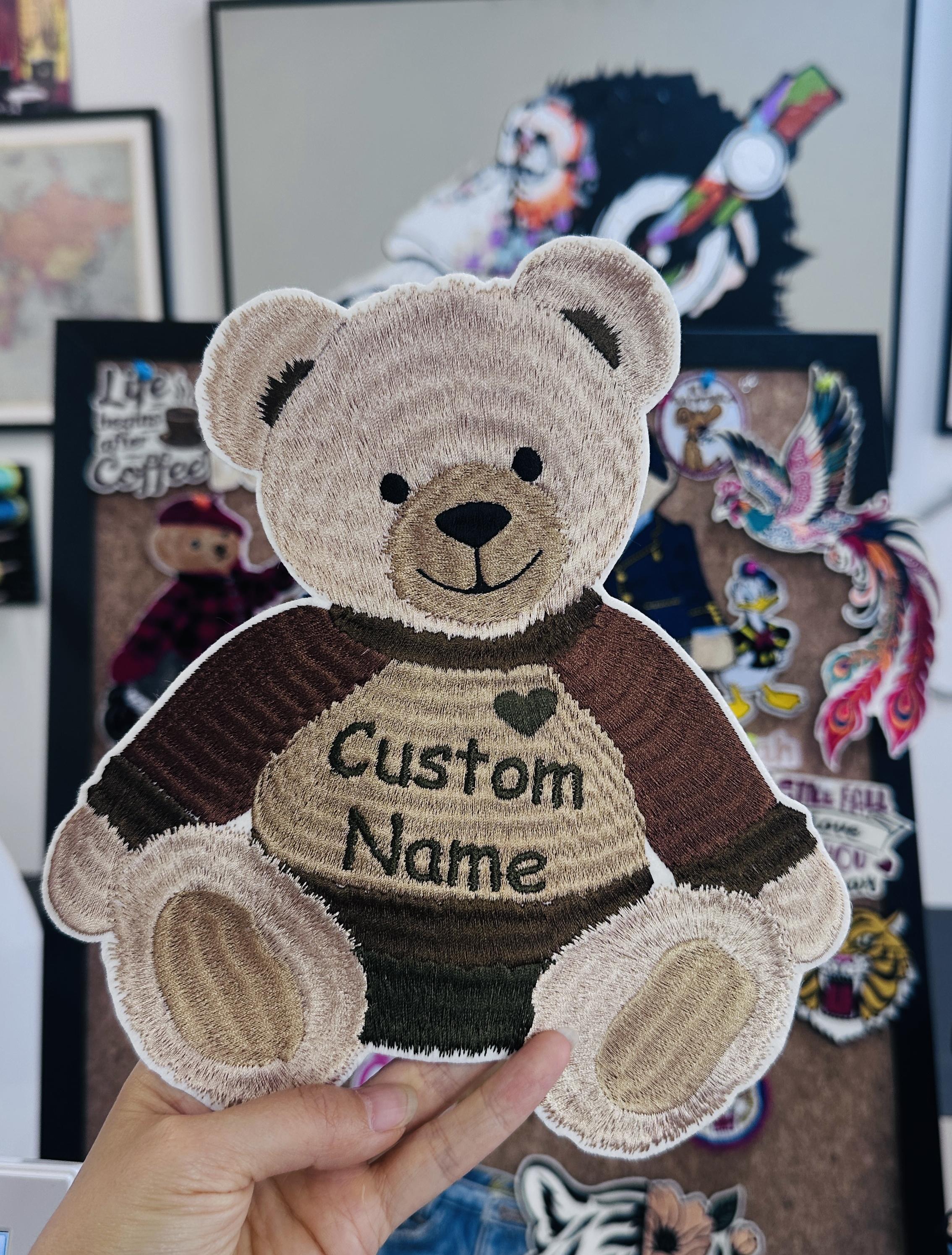 Embroidered Teddy Bear Name Patch – Custom Applique, Iron On/Sew On