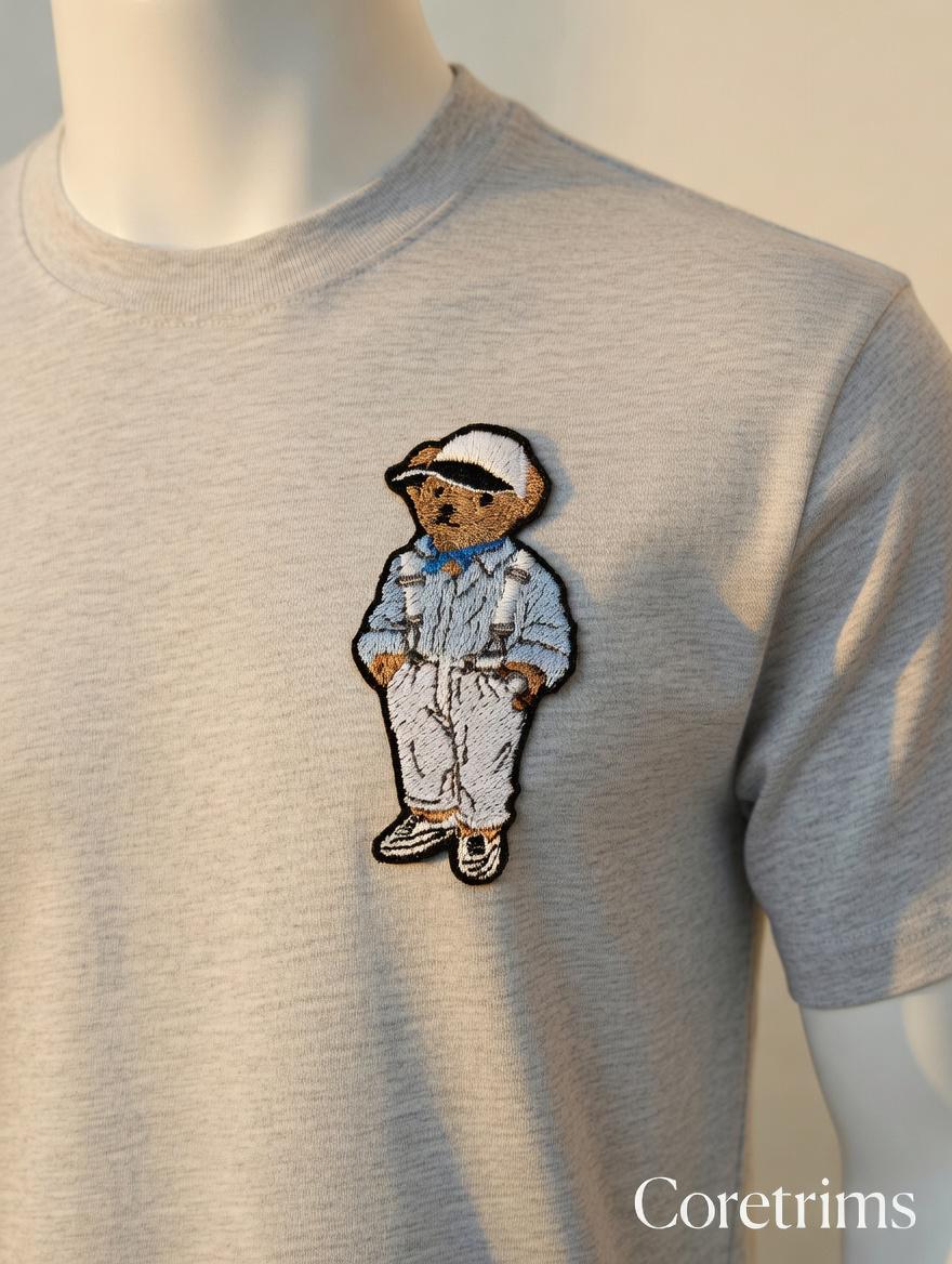 Vintage Polo Bear Patch – Collegiate Streetwear Applique – Teddy Bear Embroidery