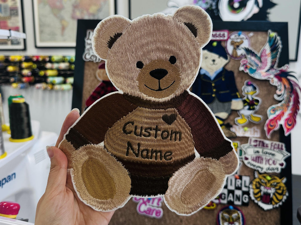 Embroidered Teddy Bear Name Patch – Custom Applique, Iron On/Sew On