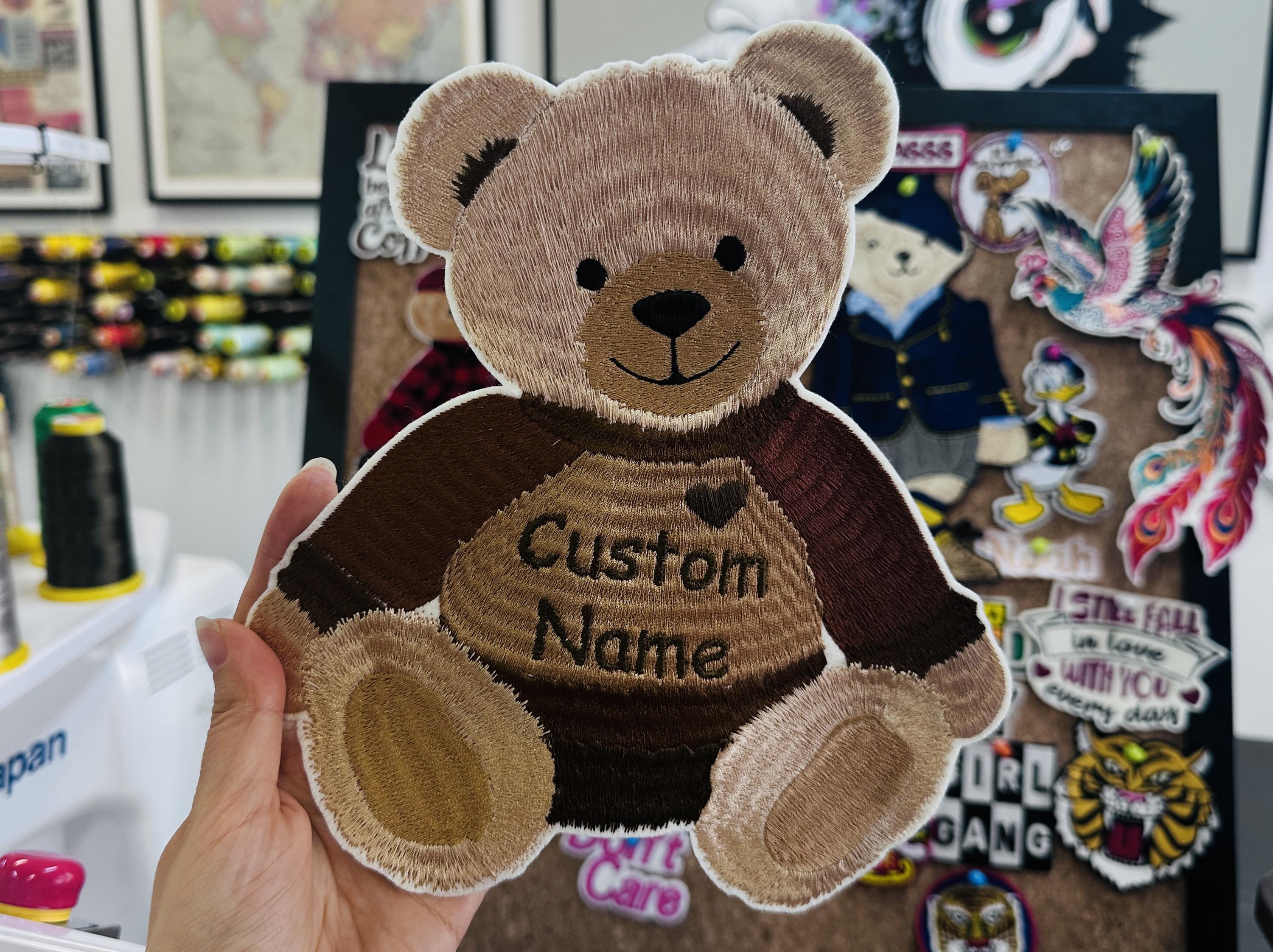 Embroidered Teddy Bear Name Patch – Custom Applique, Iron On/Sew On