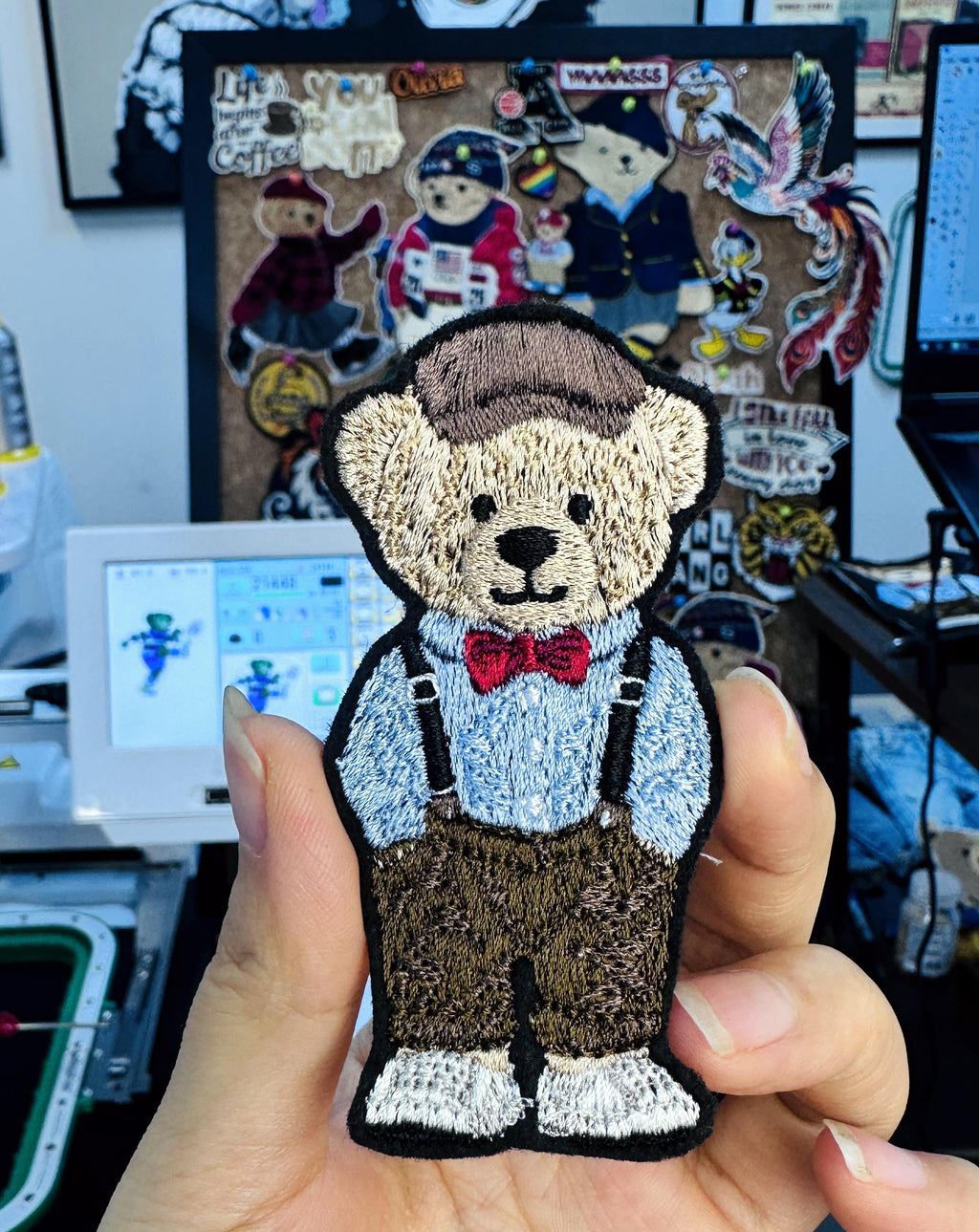 Hand Embroidered Gentleman Bear Patch – RL Polo Style, Bow Tie, Suspenders (Sew-On/Iron-On)