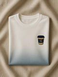 Custom Embroidered Coffee Cup T-Shirt: Minimalist Navy & Gold "AL" Design