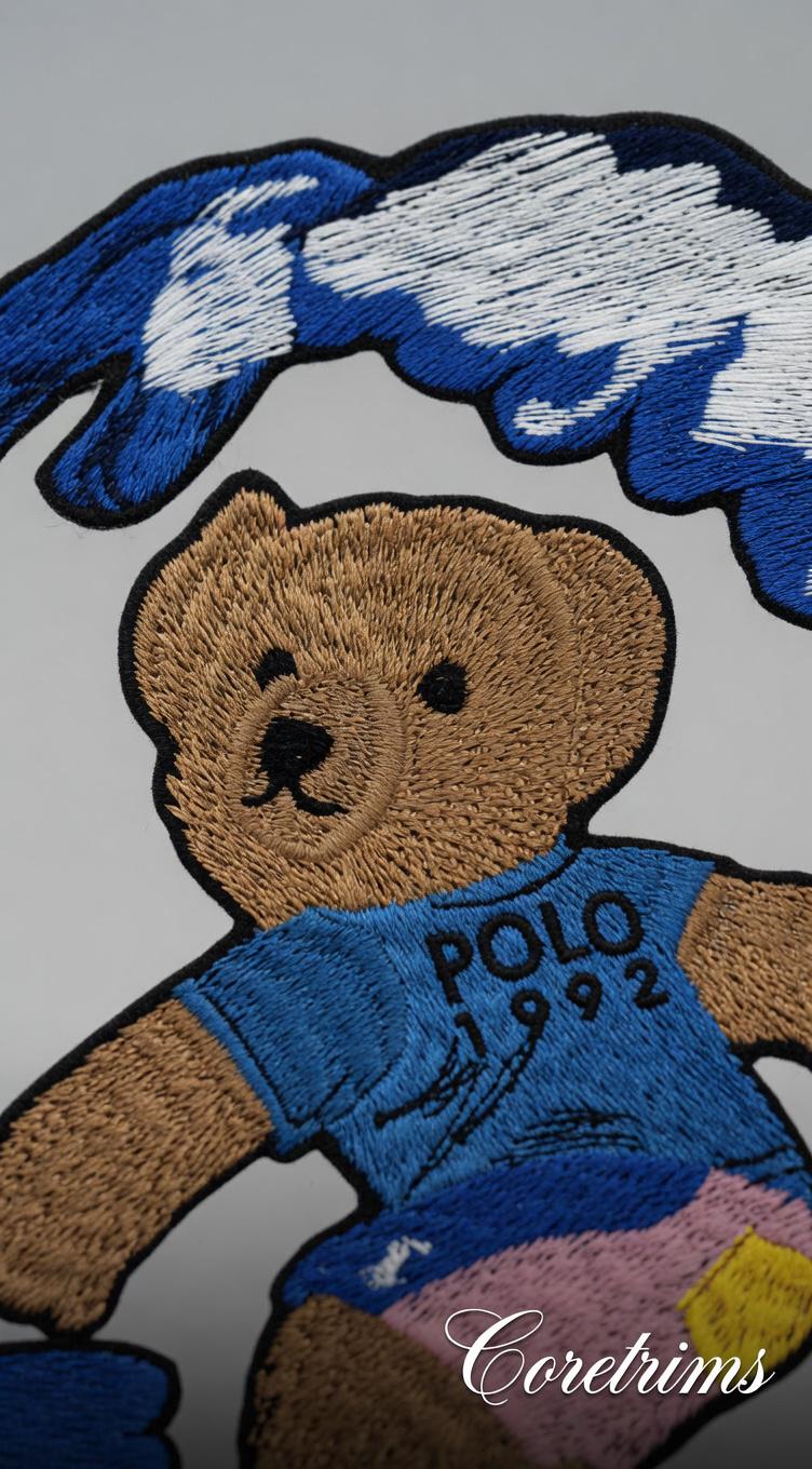 Vintage Polo Style 1992 Surfing Teddy Bear Embroidered Patch – Large Wave Rider Iron On Jacket