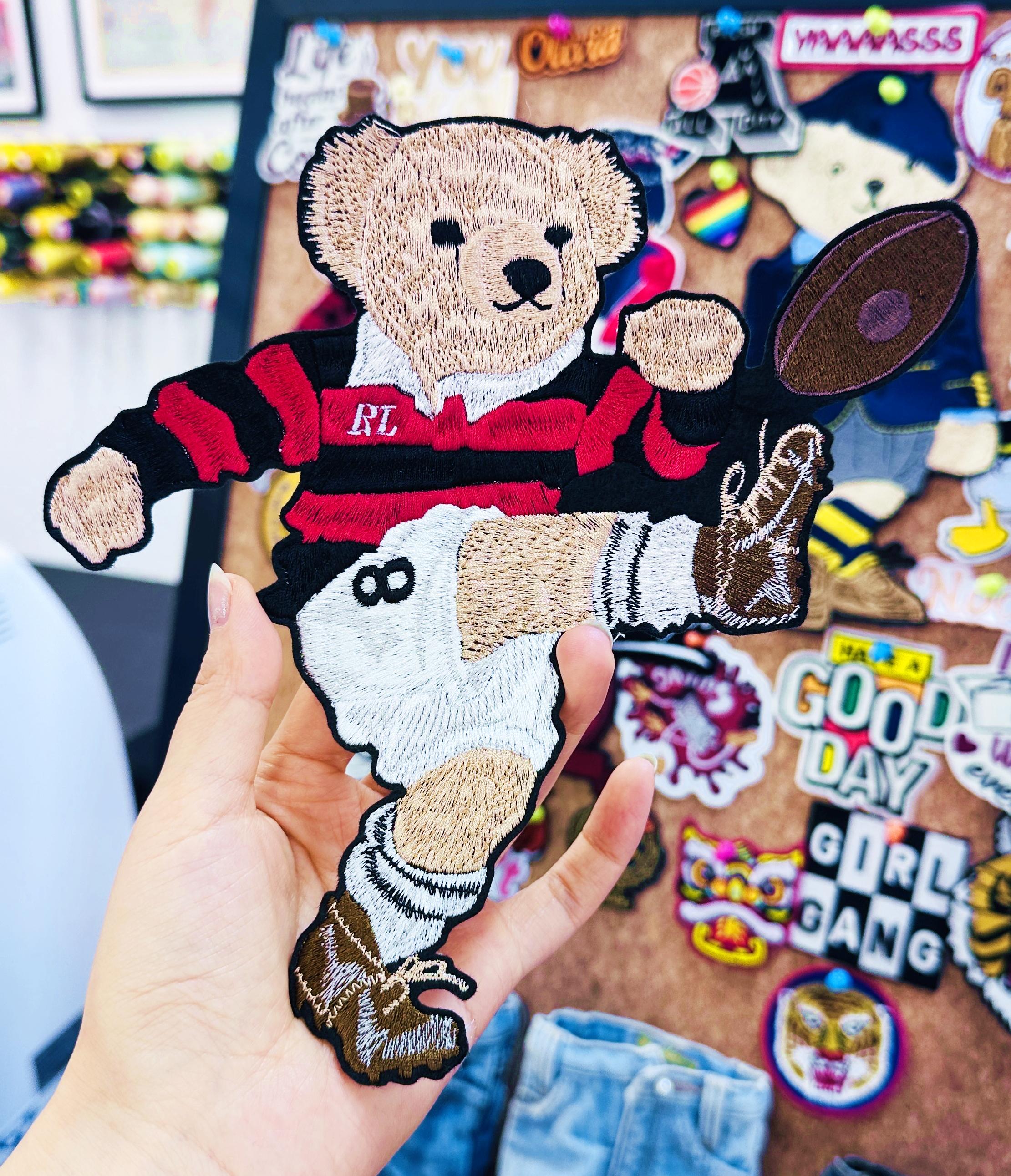 Embroidered Ralph Lauren Polo style Rugby Bear Patch – Sporty Applique for Jackets, Jumpers, Bags