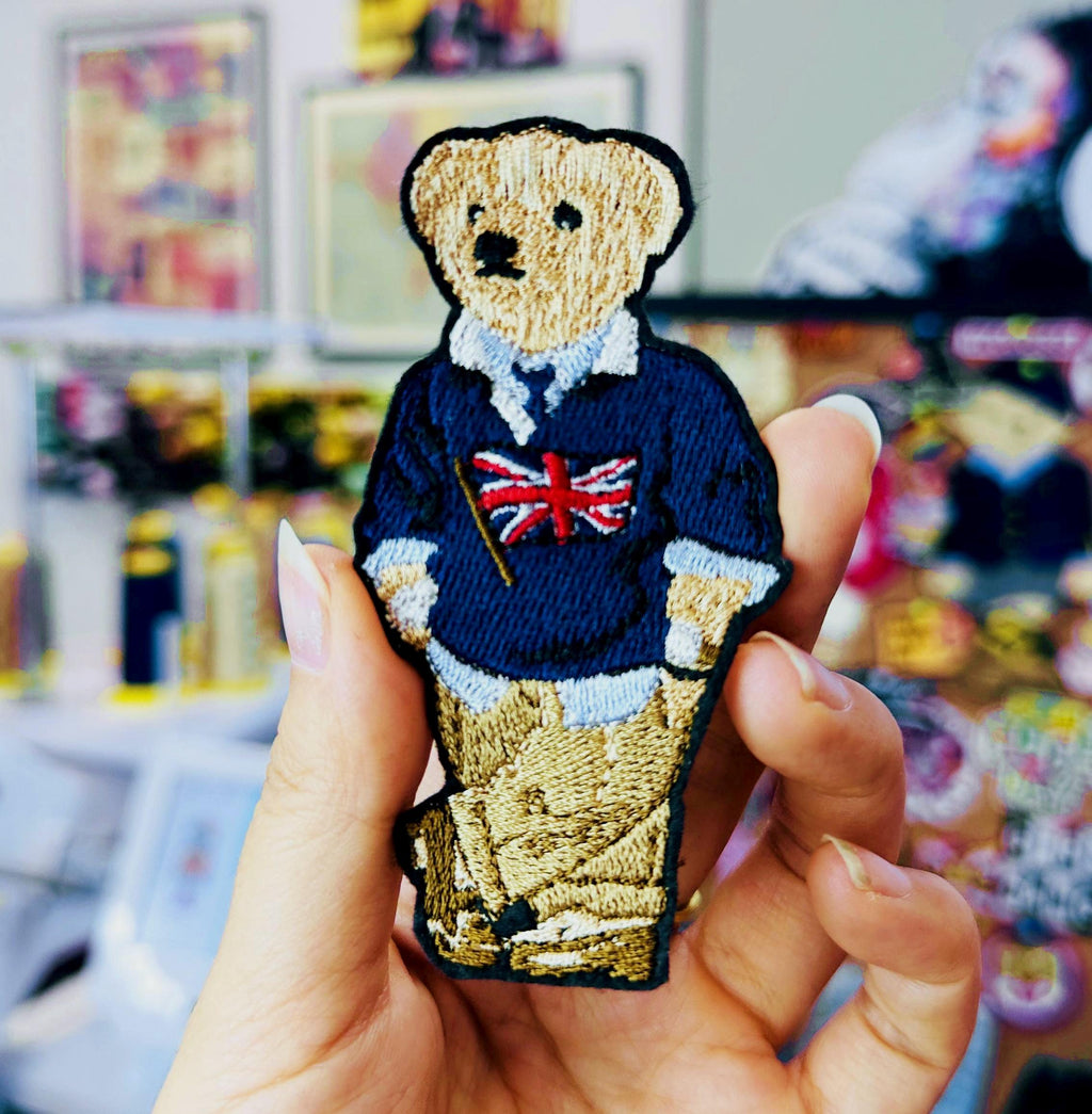 Polo Bear Embroidered Patch – USA, France, UK, Germany Flags (Sew On/Iron On)