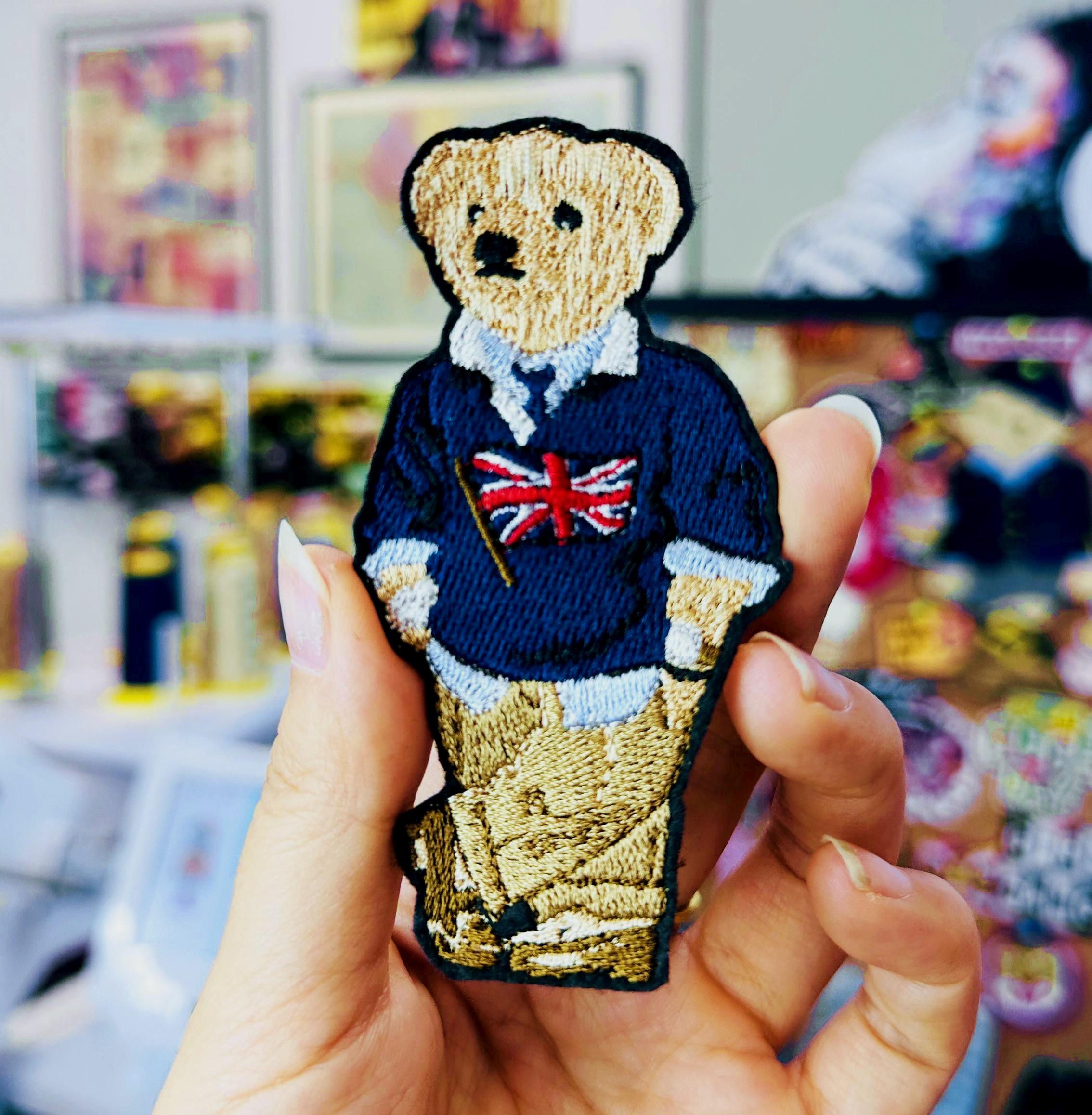 Polo Bear Embroidered Patch – USA, France, UK, Germany Flags (Sew On/Iron On)