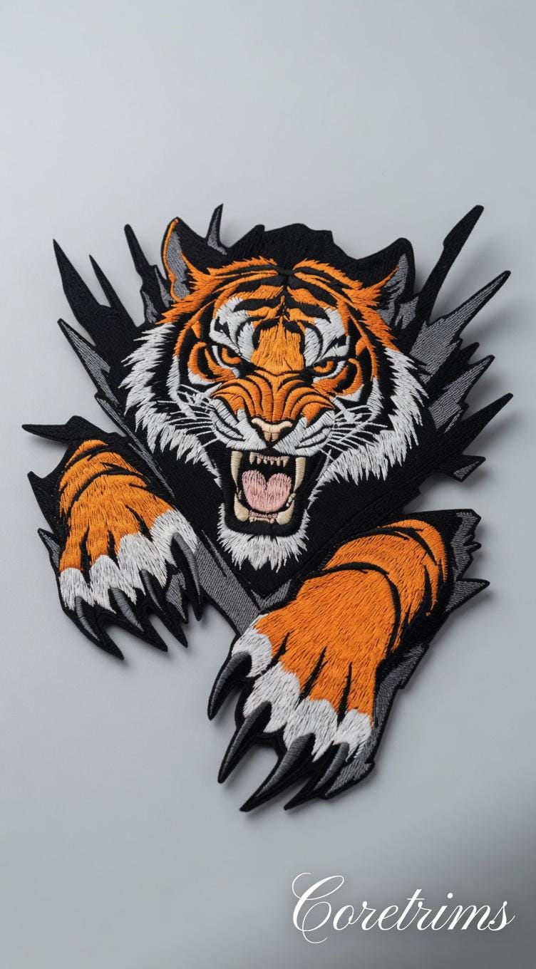 Fierce Roaring Tiger Patch – Bold Embroidered Iron-On Appliqué for Jackets, Hoodies
