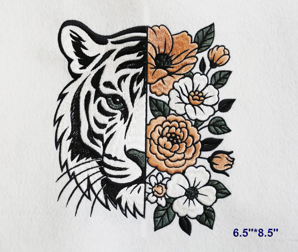 Hand Embroidered Tiger Floral Patch: Sew On/Iron On Applique