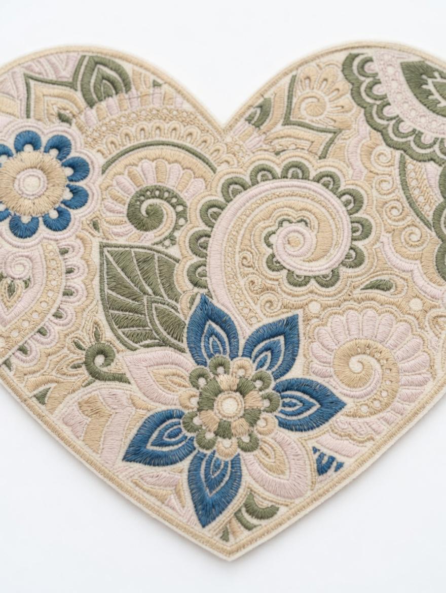 Embroidered Heart Mandala Tote Bag: Bohemian Floral Canvas Shoulder Bag